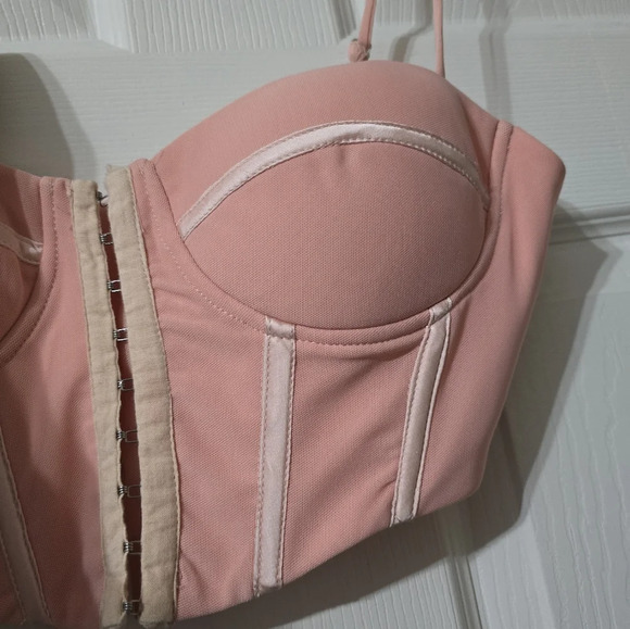 THATSSOFETCH Fallon Bustier Crop in Blush Pink, Mesh Overlay, Padded Cups, EUC! - Picture 5 of 9